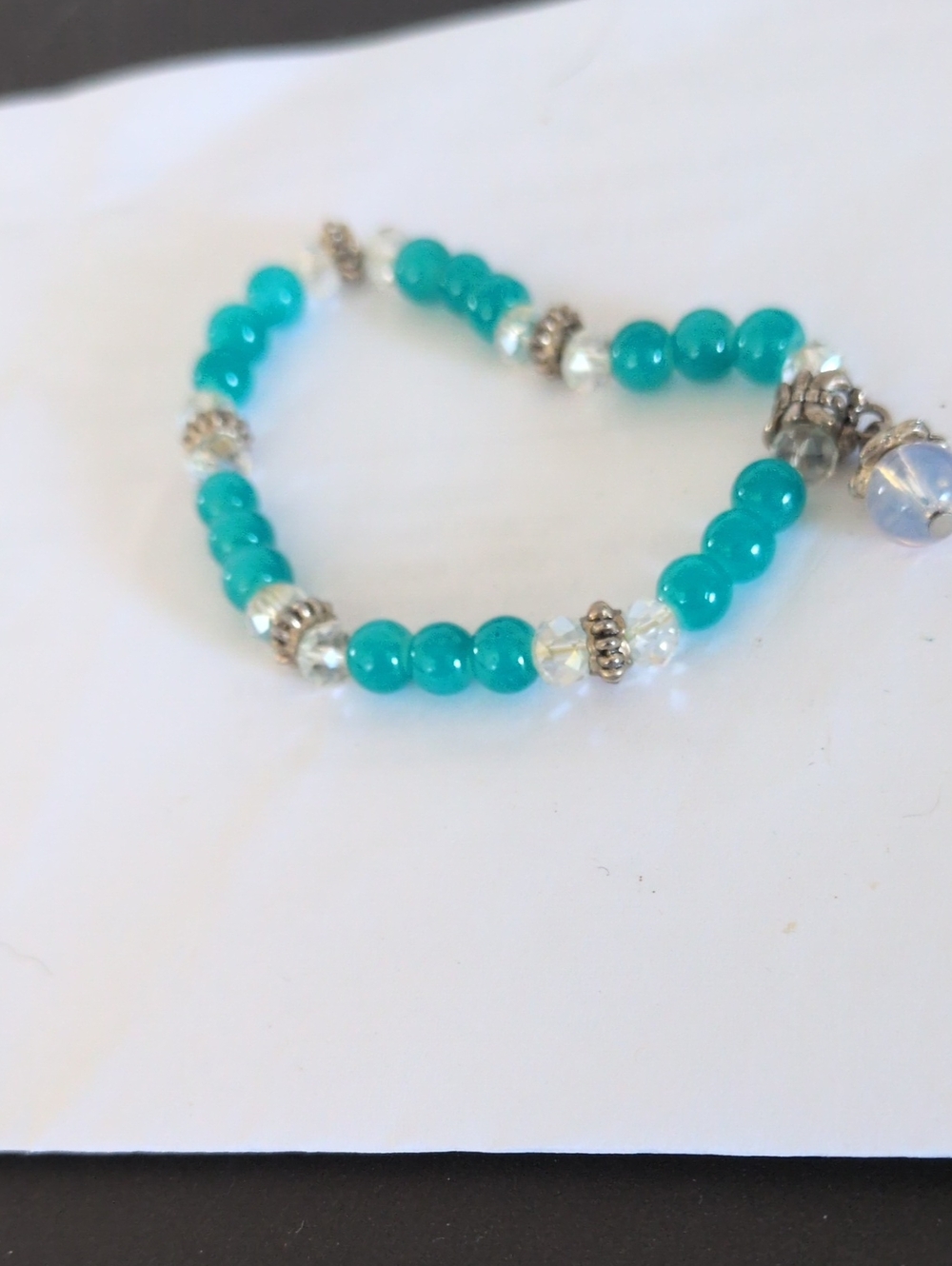Turquoise Bead Stretch Bracelet with Silver Accents